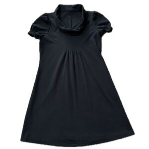 👗🏢 CALVIN KLEIN Black Cowl Neck Short Sleeve Pleated Bodice Jersey Dress, Sz M